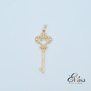 14K Two Tones Style Antique Key Pendant