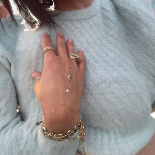 Yellow Gold Clon Hand Chain With Sapphire Eye and  Bezel Diamond  Bracelets