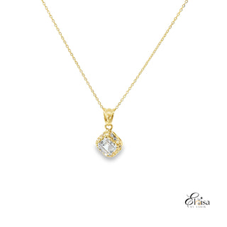 14Kt 6.5MM Cubic Zirconia Rhombus Style Necklace