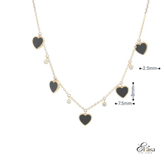 14Kt Dangling Black Heart and Diamond Bezel Necklace