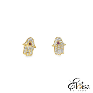 Hamsa with Red Eye Stud Earrings