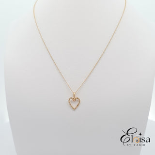 14Kt Open Heart Single Pave Diamond Necklace