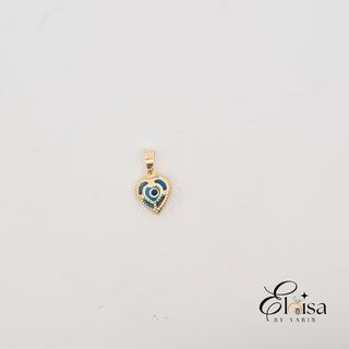 14K Blue Eye Style Heart Filigree Pendant
