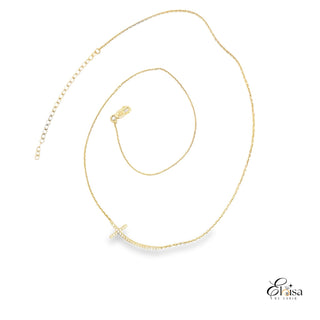 Curved Side Way Diamond Cross Necklace