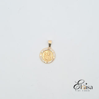 14Kt Round Medal Santa Barbara with Cz Bezel Pendant