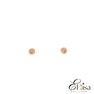 18K Slim Round Bezel Pink Zirconia Screw Back Earrings