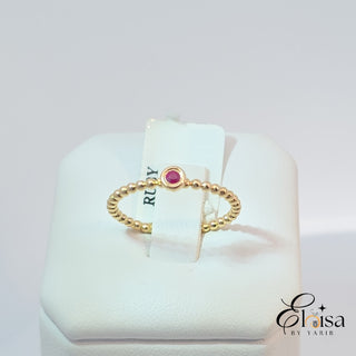 14Kt Simple Dots Bezel Ruby Ring