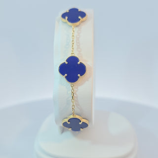 14Kt Blue Five Clover 13MM  Bracelet