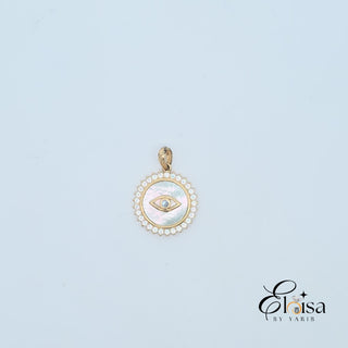 14K Ultra Fancy Eye Mother of Pearl and Cubic Zirconia Pendant