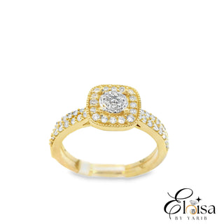 14K Square with Micro Pave Center  Diamond Ring 0.50 CT