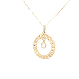 14Kt Open Curb Circle with Dangling Cz Necklace