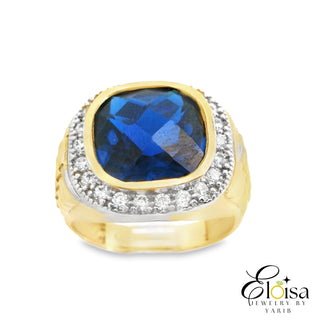 Blue Square CZ With Halo Cz Ring