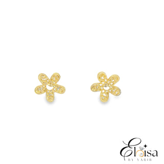 14K Filigree Five Petal Flower Screw Back Earring