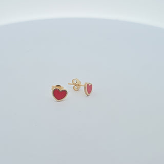 14k Coral Heart Inlay Stud Earrings 6 MM