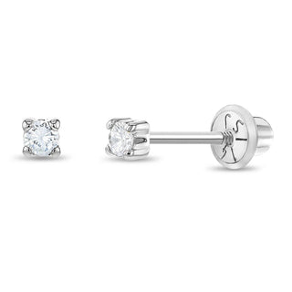 14k Square Set CZ Solitaire Girls Earrings