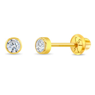 14k Tiny CZ Birthstone Toddler Earrings