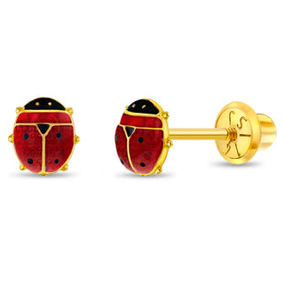 14k Colorful Ladybug Kids Earrings