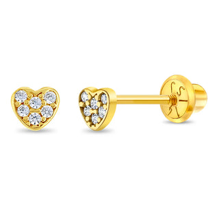 14k Tiny Pave CZ Heart Kids Earrings