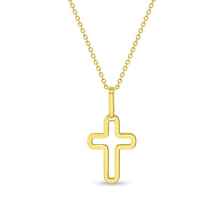 14k Curved Cross Outline Pendant Necklace
