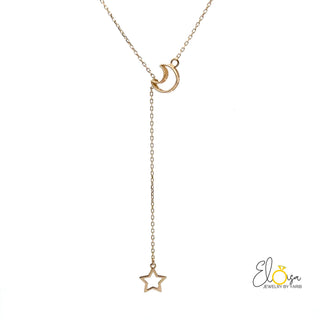 Moon and Star Lariat Style Necklace